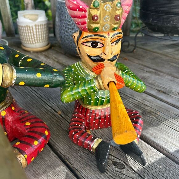 Vintage Set 4- Indian Handicraft Wooden Rajasthan Musicians Folk Art Statues - Picture 15 of 16